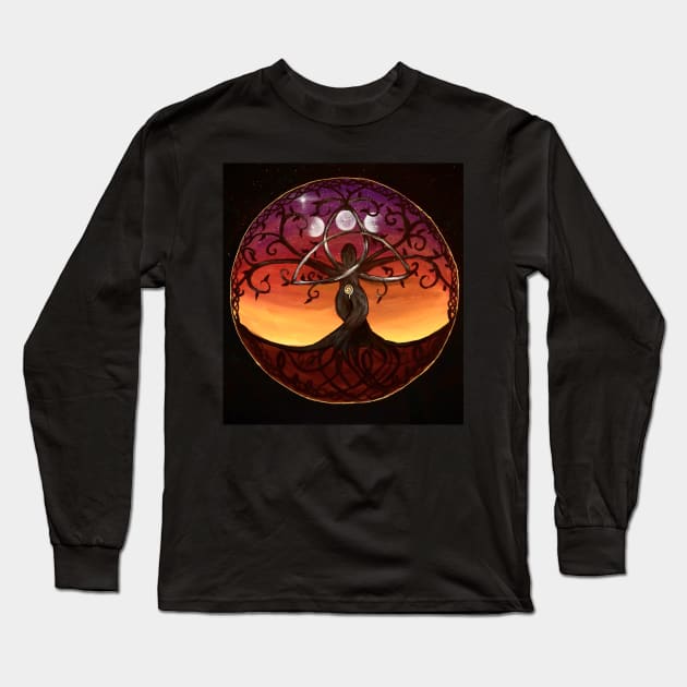 Tree of Life - Great Goddess Mother Earth with Triquetra Knot Long Sleeve T-Shirt by monchie